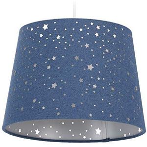 Relaxdays hanglamp sterren, hangende kinderlamp met sterrenhemel, kinderkamer, ronde lampenkap, blauw