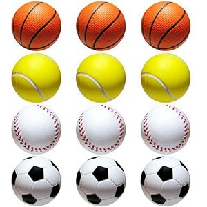 Generic Tennisballen van zacht schuim, Xiuyer 12-delige minibalset, sportspons, tennisbal, hi-bounce-ballen, stressballen, voetbal, basketbal