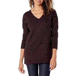 Amazon Essentials Women's Lichtgewicht tuniektrui met lange mouwen en V-hals (verkrijgbaar in grote maten), Zwart Dierenprint, M