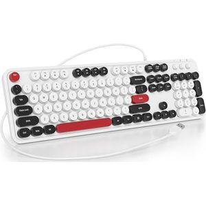 SOLIDEE Bedraad membraantoetsenbord 100% met zwevende ronde toetsen,104 toetsen Typemachine Retro Ronde Toetsenkapjes Toetsenbord voor Laptop,Kantoor PC,Desktop(US Layout QWERTY)(GT108 White)