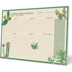 Kokonote A3 Weekplanner Botanical Cacti - Bureauplanner met 54 afscheurbare vellen - Tafelkalender - Spaans