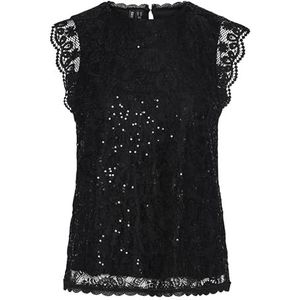 PIECES Dames Pcolline Sl Lace Sequins Top Noos blouseshirt, zwart, XS