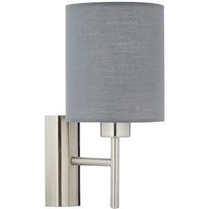EGLO wandlamp PASTERI, 1 lichtbron textiel wandarmatuur, materiaal: staal, stof, kleur: nikkel mat, grijs, fitting: E27, incl. schakelaar
