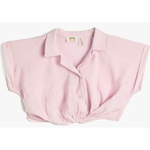 Koton Meisjes Crop Short Sleeve Collar Detail Front Tie Modal Fabric Blouse, roze (286), 7-8 Jaar