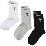 Karl Lagerfeld - Ikon Socks - Huissokken - Zwart/Wit/Grijs - Verpakking van 3 Paar