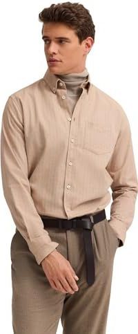 Bugatti - Overhemd - Beige - Soft Cotton - Lange Mouwen - Modern Fit - Button-down Kraag
