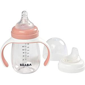 BÉABA - 2-in-1 Sippy Cup - Peuterbeker - Kinderbeker met rietje - 100% waterdicht - Gemakkelijk te openen - Afneembare handgrepen - Tritan en Siliconen - 210 ml - Roze