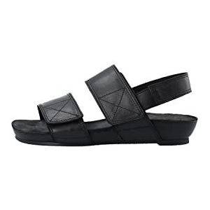 CA'SHOTT A/S CASAVA Velcro Leather Flat Sandalen voor dames, zwart, 38 EU, zwart, 38 EU
