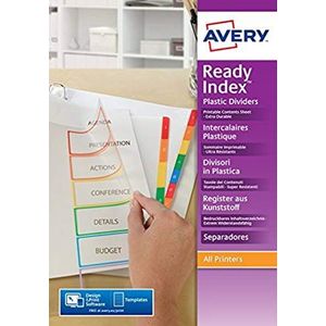 Avery - Register Readyindex met 6 digitale toetsen (1-6) in verschillende kleuren, inhoud personaliseerbaar en bedrukbaar, formaat A4, materiaal: polypropyleen, transparant