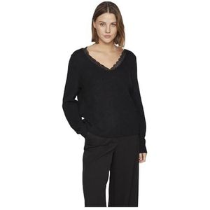 Vilou Rev V-hals L/S Lace Knit Top -Noos, zwart, S