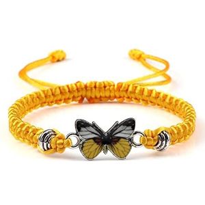 Vlinder Armband Voor Vrouwen Bohemian Gevlochten Armband Bangle Paar Vlinder Hand Sieraden Gift, Geel-Geel