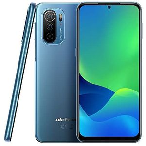 Ulefone Mobiele telefoon, ontgrendeld, Note 13P, 20 MP achtercamera, 16 MP frontcamera, G35 2,3 GHz 4 GB + 64 GB, Dual SIM 4G, 6,5 inch FHD+ display, sleuf voor 3 kaarten, Android 11, NFC blauw