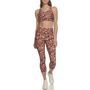 DKNY Dames Bedrukt Hoge Taille Cropped 21 inch Tight, Hot Coral Cheetah, XX-Small, Hot Coral Cheetah, XXS