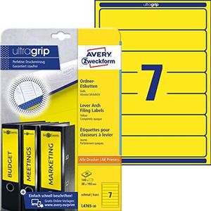 Avery Zweckform L4765-20 ordnerback etiketten (A4, 140 rugetiketten, smal/kort, 38 x 192 mm) 20 vellen, geel