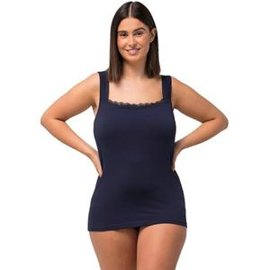 Ulla Popken, dames, grote maten, supima-onderhemd, brede bandjes, kant, nachtblauw, 42-44
