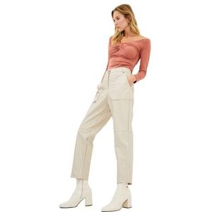 Trendyol Vrouwen Hoge Taille Rechte Pijpen Slim Fit Broek, Steen, 64