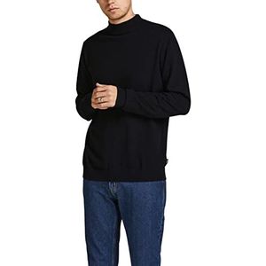JACK & JONES Gebreide trui voor heren, mockkraag, zwart, XL