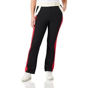 Love Moschino Dames Flare Fit with Contrast Colour Inserts and Love Storm Heart Knit Effect Patch Casual Pants, Zwart Rood Beige, 44