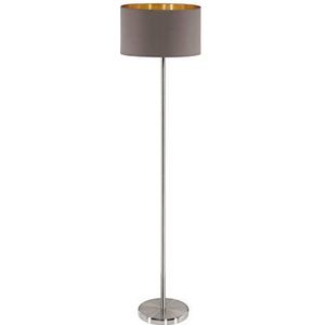 EGLO Vloerlamp Maserlo, 1-pits textiel vloerlamp van staal en stof, kleur: nikkel mat, cappuccino, goud, fitting: E27, incl. trapschakelaar