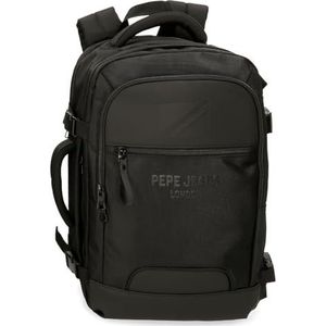 Pepe Jeans Bromley cabinerugzak, draagbaar, 15,6 inch, zwart, 30 x 44 x 18 cm, polyester, handbagage, Zwart, Eén maat, cabine rugzak
