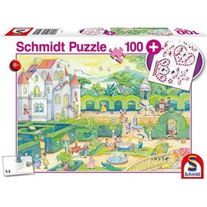 Schmidt Spiele Puzzel 56329 Bij de sprookjesprinsesjes, inclusief glitterstickers, kinderpuzzel, 100 stukjes, kleurrijk