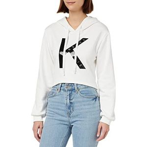 KENDALL & KYLIE K & K W Cropped Loose Hoody Sweatshirt KKW3711613 Hooded, off-white, XS Vrouwen