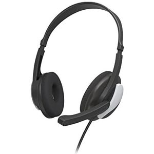 Hama Headset met microfoon (bekabelde hoofdtelefoon 3,5 mm jack aansluiting, Aux, stereo hoofdtelefoon met kabel, on-ear pc-hoofdtelefoon met microfoonarm en nekband, 2 m audiokabel) zwart zilver