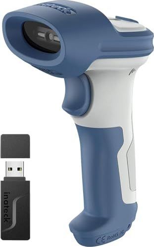 Inateck - BCST-73 - Bluetooth Barcode Scanner - Blauw Wit - Draadloos - Ondersteunt 1D & 2D