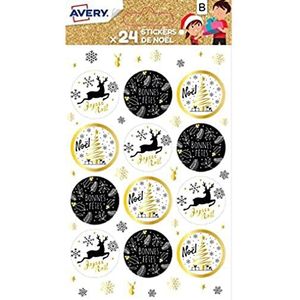 Avery - Set met 24 decoratieve stickers – motief glinsterend zwart en goud