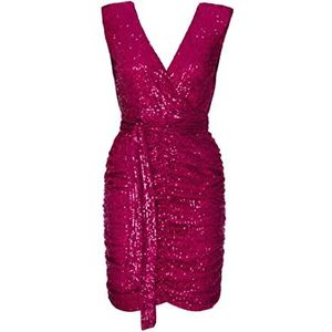 Swing Fashion Mini-jurk voor dames, elegante jurk, feestelijke jurk, feestjurk, avondjurk, bruiloftsjurk, jurk met pailletten, korte jurk, glitterjurk, mouwloos, framboos, 40 (L), frambozen, L