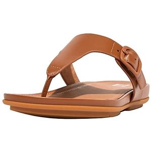 Fitflop Vrouwen Gracie Rubber-Buckle lederen teenpost sandalen plat, licht bruin, 4 UK, Lichtbruin, 37 EU