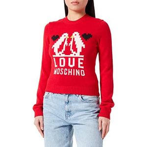 Love Moschino Dames Slim Fit Lange Mouwen with Love Penguins Jacquard Intarsia Pullover Sweater, rood, 38