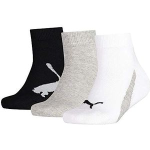 PUMA Unisex kinderen Quarter sokken (verpakking van 3), wit/grijs/zwart, 42
