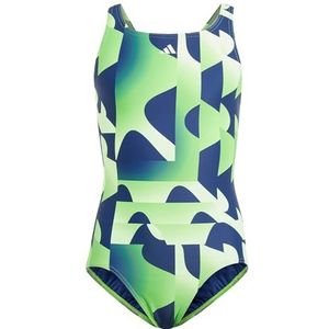 adidas Meisjes Performance 3-Stripes Graphic Swimsuit Kids, Green Spark, 5-6 Years