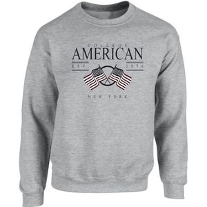 American College Sweatshirt met ronde hals, grijs, heren, maat M, model AC5, 100% katoen, Grijs, M