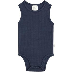 LÄSSIG TENCEL™ Lyocell Rompertje zonder mouwen voor baby's, ribgebreid met drukknoop, mouwloos, marineblauw, maat 74/80