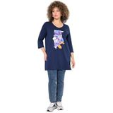 Ulla Popken - Shirt - Blauw - Motiefprint - Driekwart Mouw - Lange Pasvorm