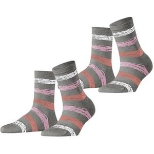 ESPRIT Dames Sokken Brushed Stripes 2 Pack W SO Katoen Gedessineerd Multipack 2 Paar, Grijs (Light Grey 3400), 39-42