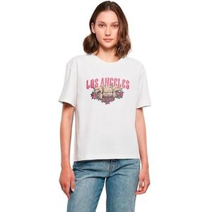 Miss Tee Dames T-shirt LA Dogs Tee, casual T-shirt met print op de voorkant, oversized fit, maten XS - 5XL, wit, XL