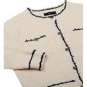 faina Dames Vintage Button Contrast Gebreide Cardigan Sweater Acryl WOLLWIT ZWART Maat XS/S, wolwit zwart, XS