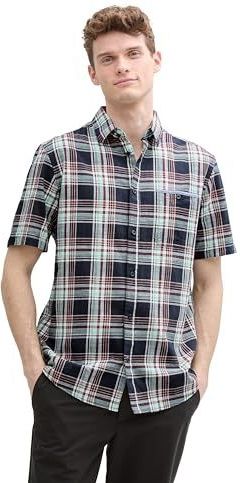 TOM TAILOR Herenhemd met korte mouwen en ruitpatroon, 37318 - Navy Multicol Check, S