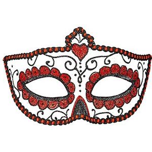 Widmann 03851 - Dia De Los Muertos Masker voor volwassenen en vrouwen, versierd met glitter, Halloween, Carnaval, Themafeesten, Eén maat, Rode kleur