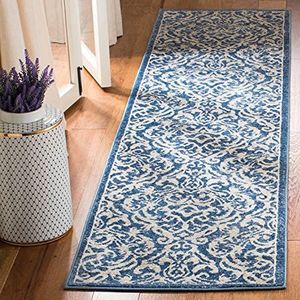 SAFAVIEH Traditioneel tapijt voor woonkamer, eetkamer, slaapkamer - Brentwood Collection, korte pool, marine en crème, 61 x 244 cm