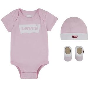 Levi's Kids Classic Batwing Infant Hat, Bodysuit, Bootie Set 3 stuks 0019 uitrustingsset, voor baby's en peuters - baby - jongens 5-7, roze (Fairy Tale)., 6-12 Maanden