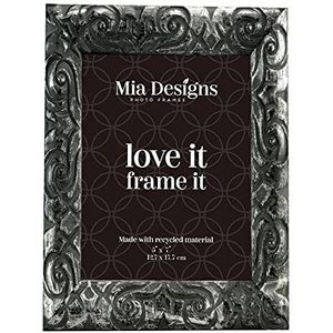 Mia Designs by Amazon Fotolijst met antieke afwerking, 13 x 18 cm, voor bureau, muur en blad van PS-materiaal, milieuvriendelijk, vrijstaand frame, sierlijk zilver / zwart, 5x7