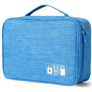 AiQInu Universele organizer tas voor reizen, elektronisch, accessoires voor tablet, externe harde schijf, oplader, USB-kabel, adapter, geheugenkaarten, Blauw - 2 lagen, kabelorganizer tassen
