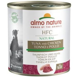 almo nature Nat hondenvoer met natuurlijke kip en tonijn (290 g). HFC Cuisine hondenvoer met monoproteïne in blik. Snack