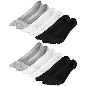 Bencailor 6 paar No Show Toe Sokken Vrouwen Lage Toe Separator Sokken Onzichtbare Liner Boot Ademende Atletische Katoenen Sok, zwart, wit, grijs., One size
