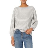 Daily Ritual Cozy Knit Rib Blouson-mouw Sweatshirt Shirt, Heather Grey Marl/White Streep, US (EU XS-S)