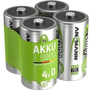 ANSMANN Accu D 5000 mAh NiMH 1,2 V (4 stuks) - oplaadbare mono D batterijen, maxE geringe zelfontlading voor jarenlang gebruik